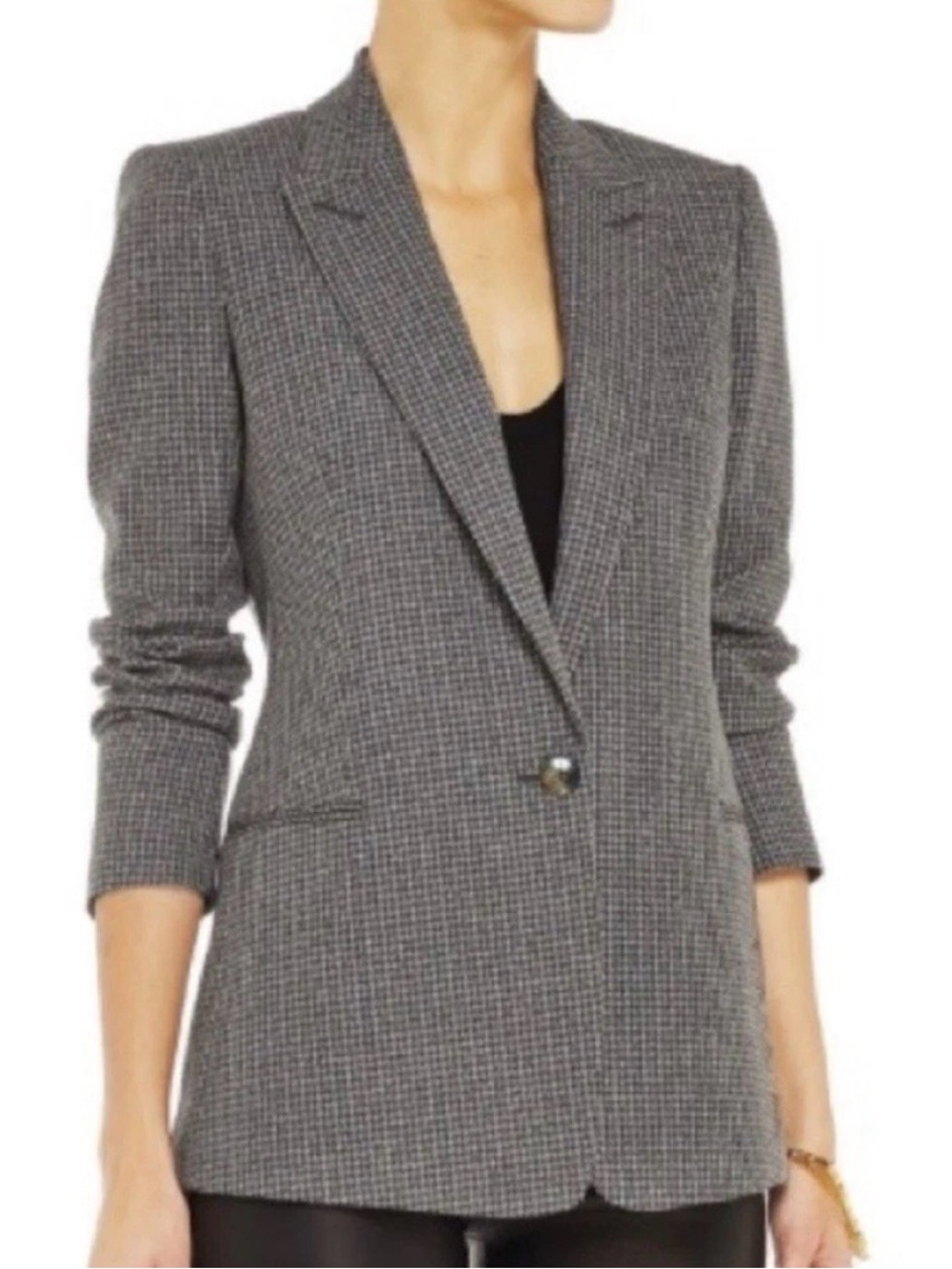 Theory Gray, Brown & Blue Houndstooth Single-Button Blazer